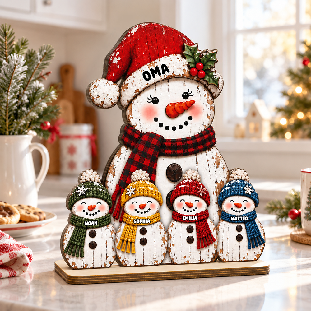Personalisierter Holzaufsteller für Oma – Schneemann-Motiv