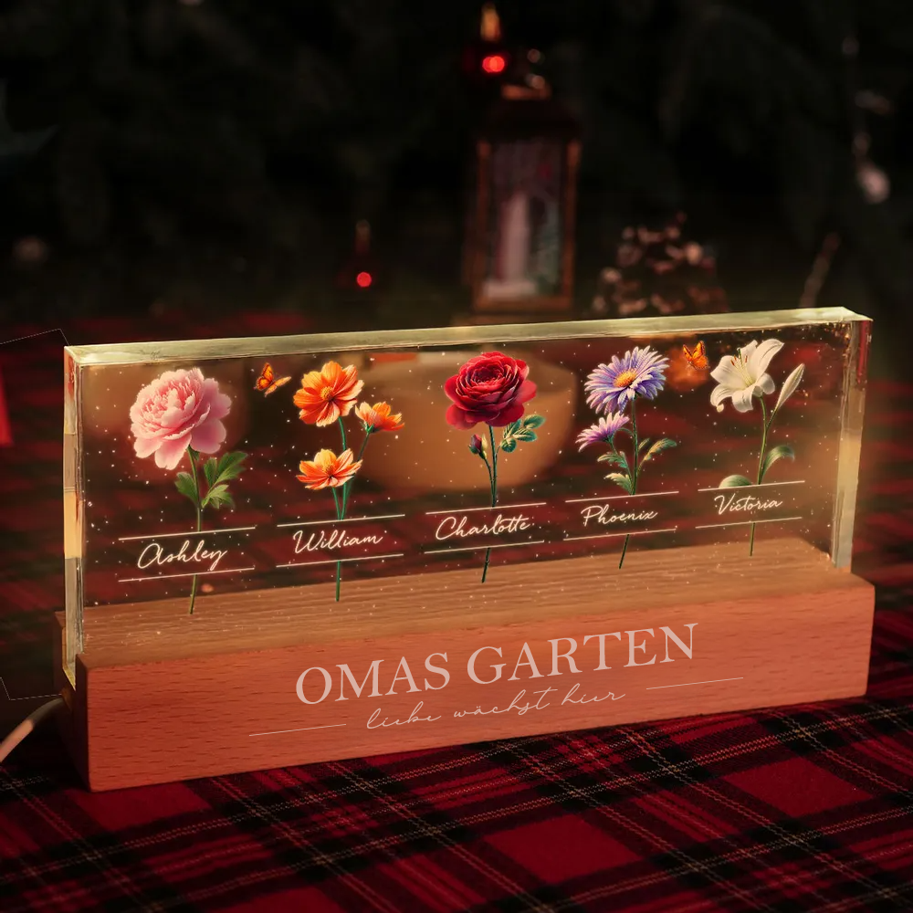 LED-Nachtlicht mit Geburtsblumen und Namen Geschenk für Oma und Mama