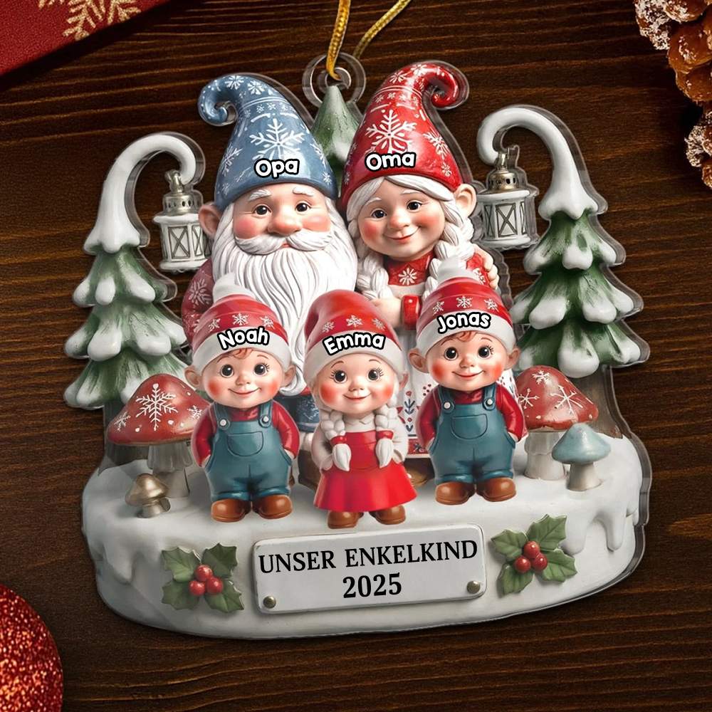 Zwergenfamilie - Acrylanhänger mit 1-15 Kinder Christbaumschmuck für Eltern, Opa und Oma