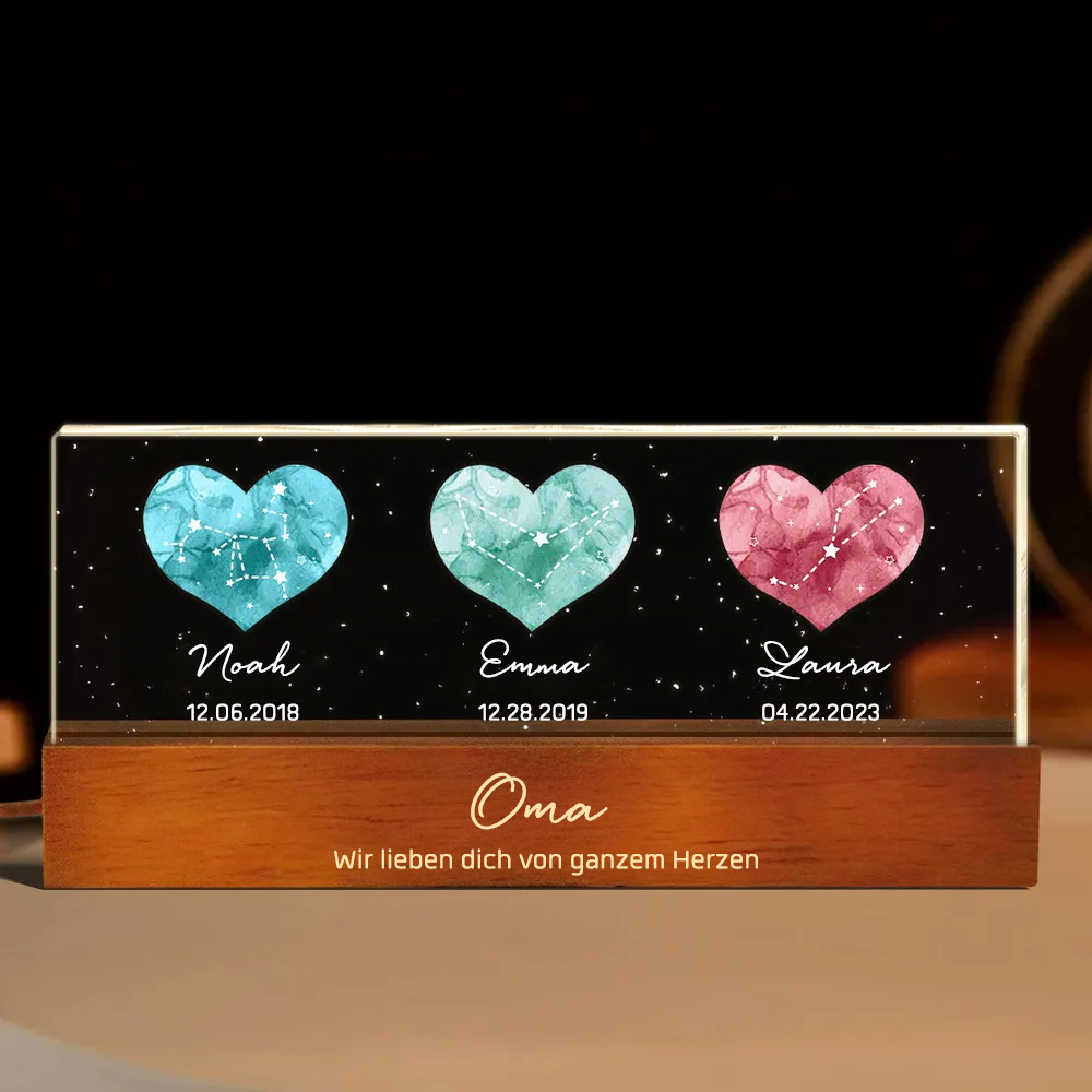 Geburtsstein und Sternzeichen - Personalisierte LED-Nachtlicht für Mama, Oma und Paar
