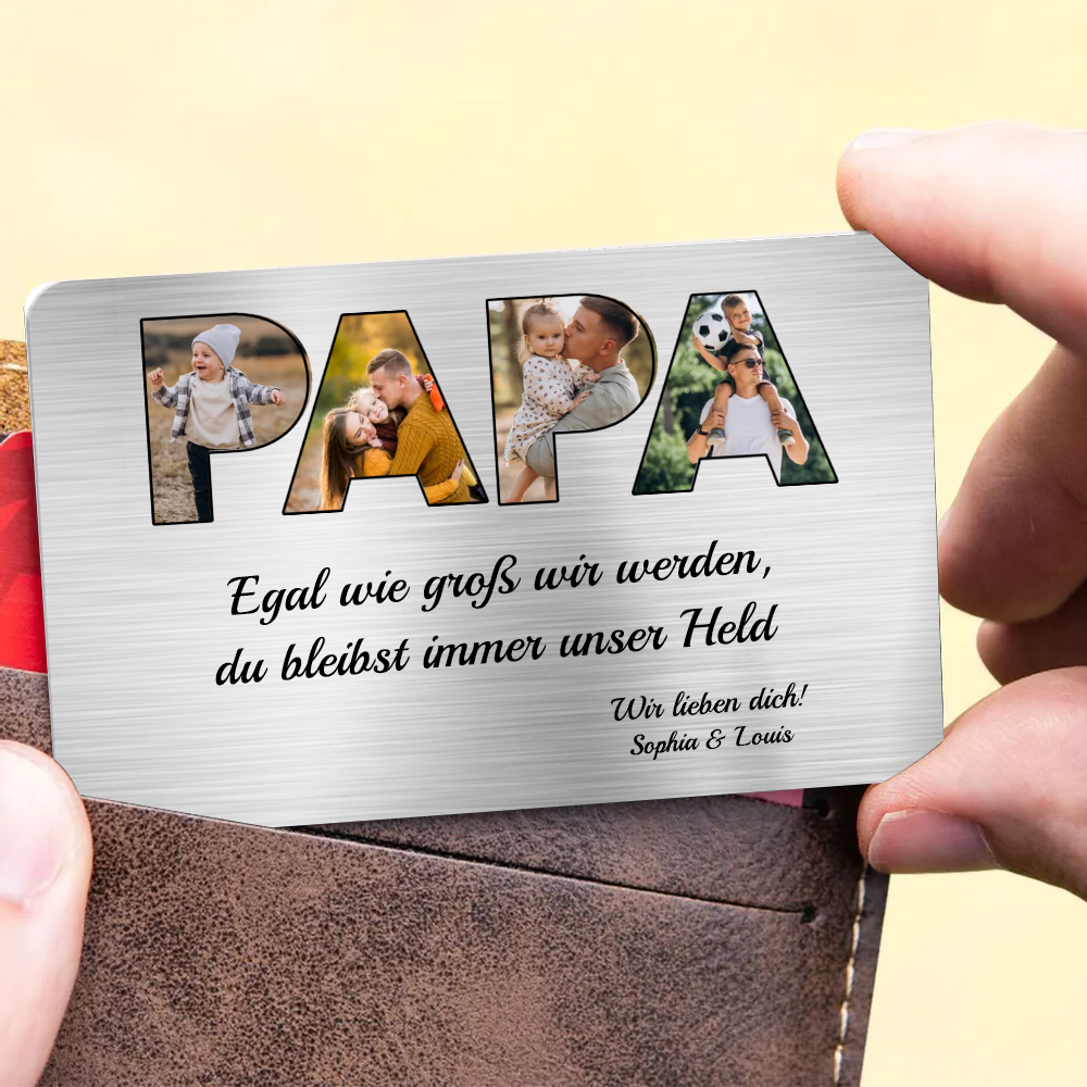PAPA Wallet Card - Personalisierte Brieftaasche-Karte mit Fotos und Text Geschenk für Vater