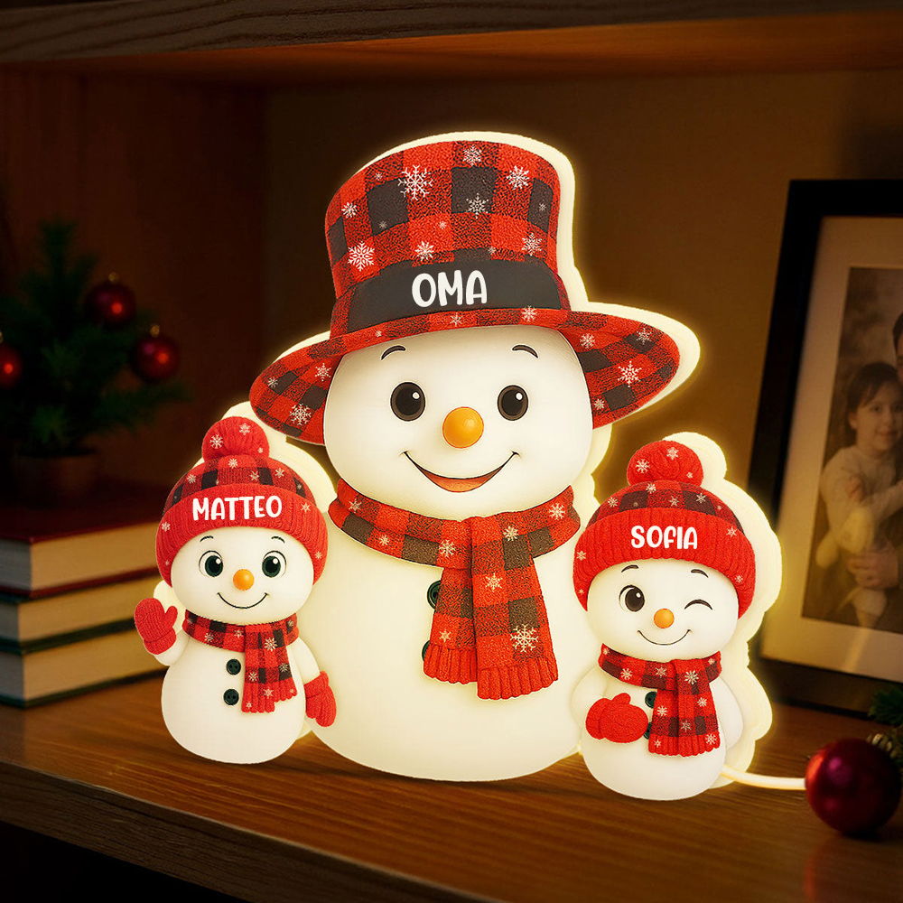 Personalisierte LED-Lichtbox für Oma – Schneemann-Motiv mit Namen