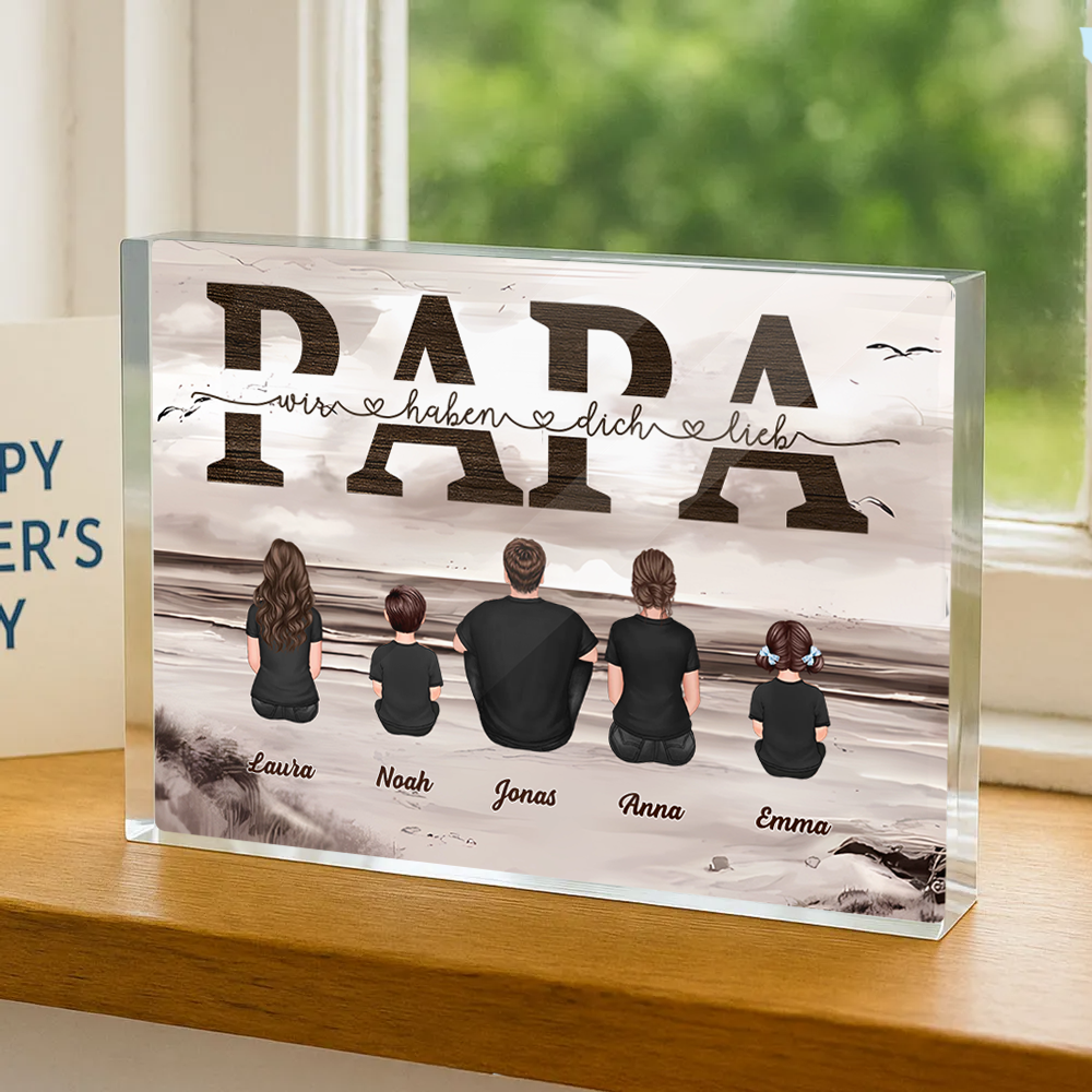 "Papa, wir haben dich lieb" Acrylblock mit Familie für Papa und Opa