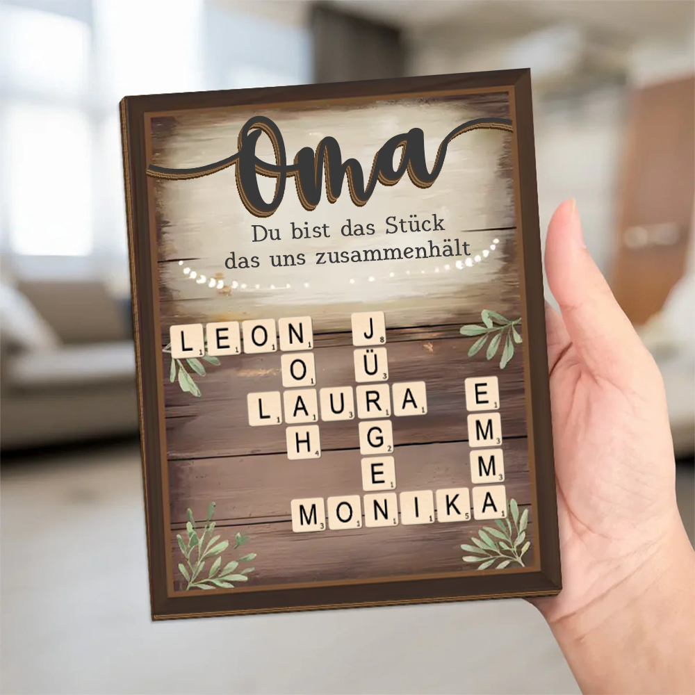 Personalisierte 2-Schicht-Holztalf mit Kreuzworträtsel Geschenk für Familie