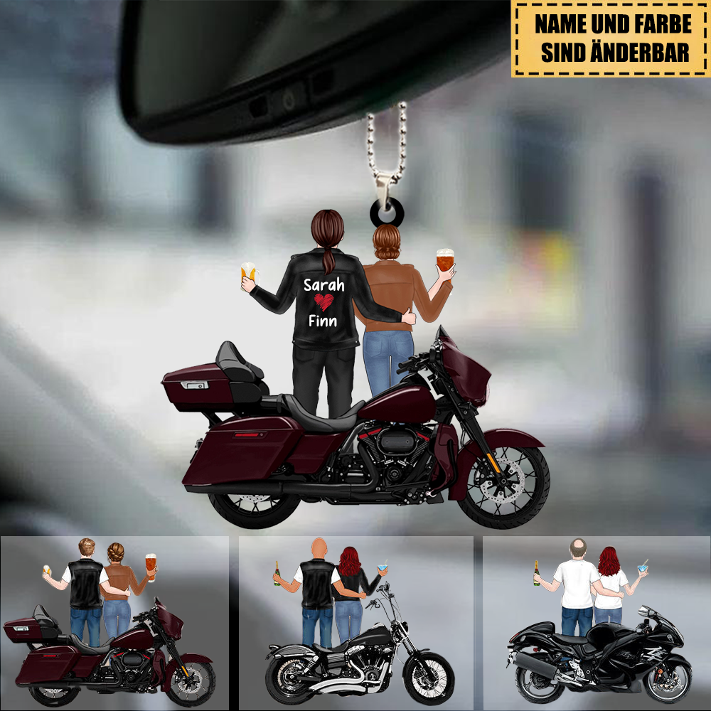 Motorradpaar mit Namen Personalisierter Autoanhänger aus Acryl