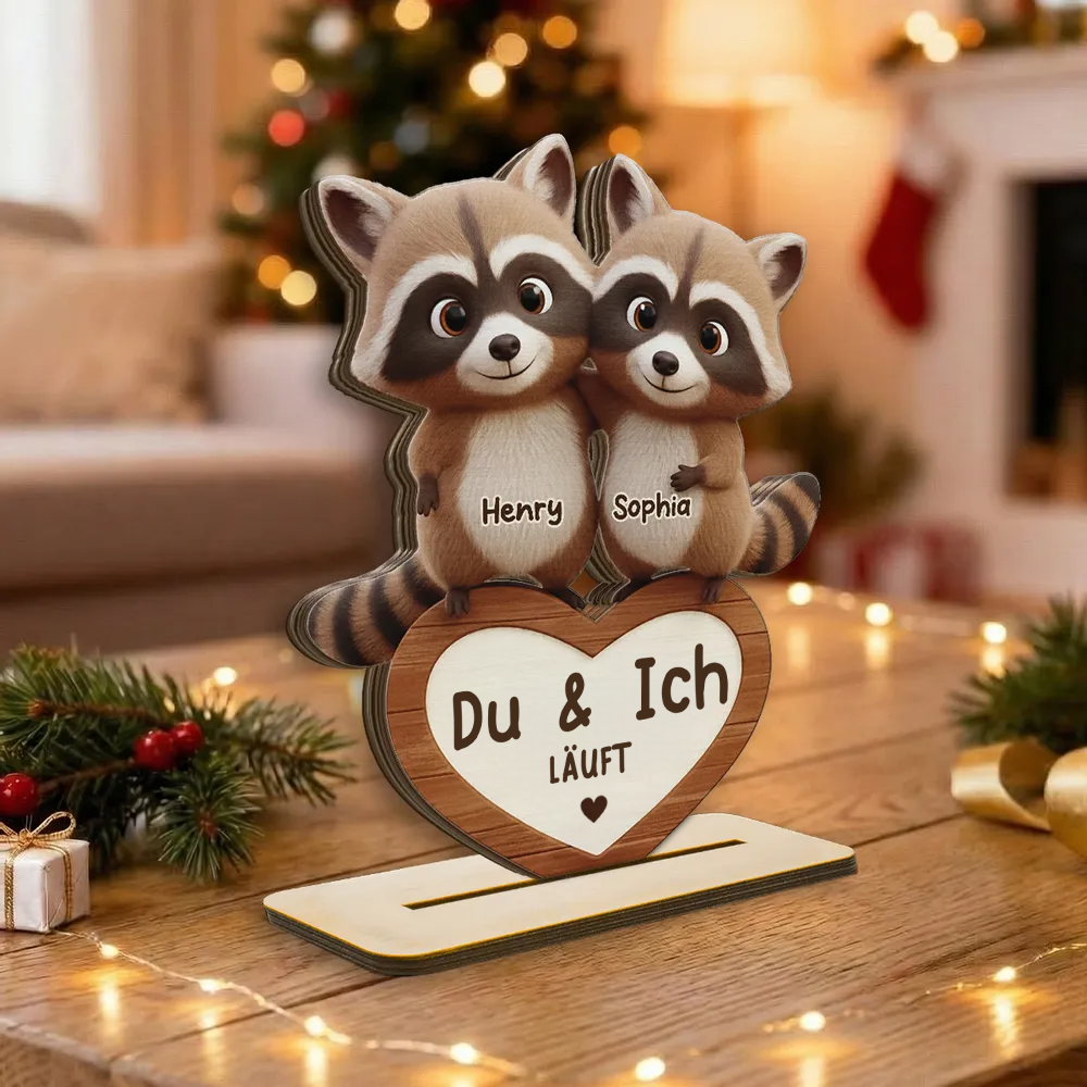 Waschbärenpaar - Personalisierte Hozlplakette mit Namen