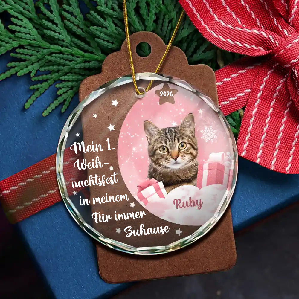 Personalisierter Glas-Weihnachtsanhänger für Haustiere mit Foto – Mein erstes Weihnachtsfest