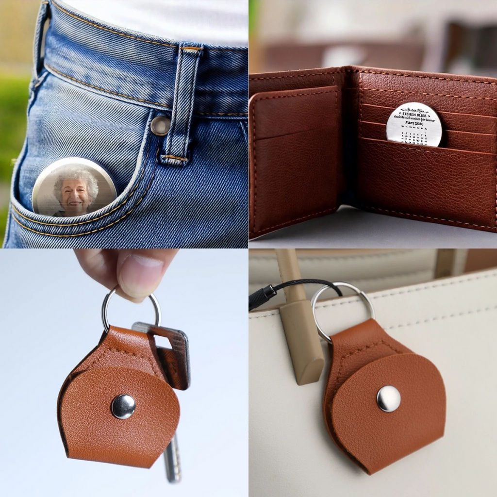 Pocket Hug (Taschenumarmung) mit Foto und Kalender Münze personalisiert Trauergeschenk