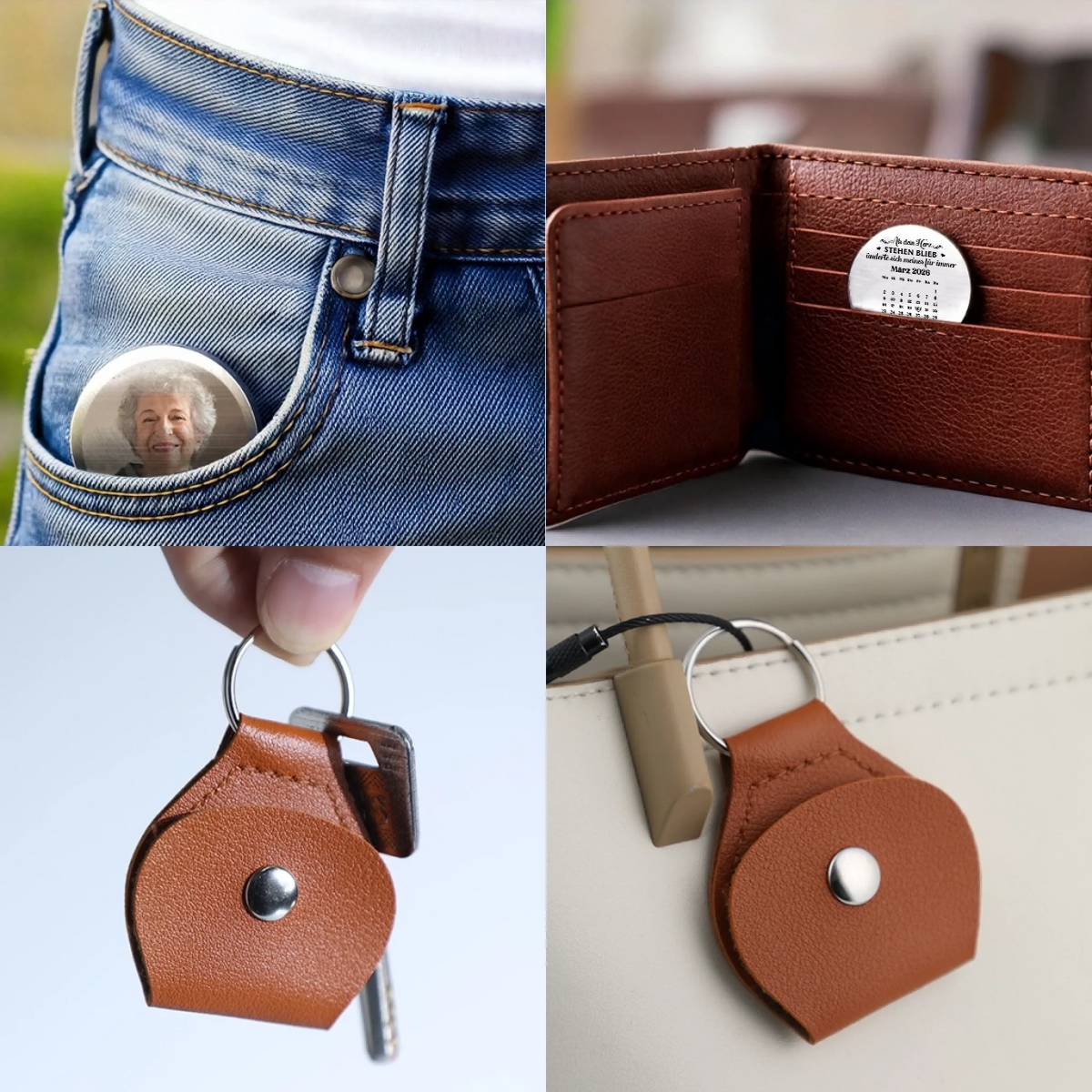 Pocket Hug (Taschenumarmung) mit Foto und Kalender Münze personalisiert Trauergeschenk
