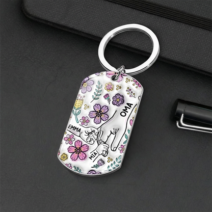 Hand in Hand - Personalisierter Foto-Edelstahl-Schlüsselanhänger mit Expoxidharz Geschenk für Oma und Mama