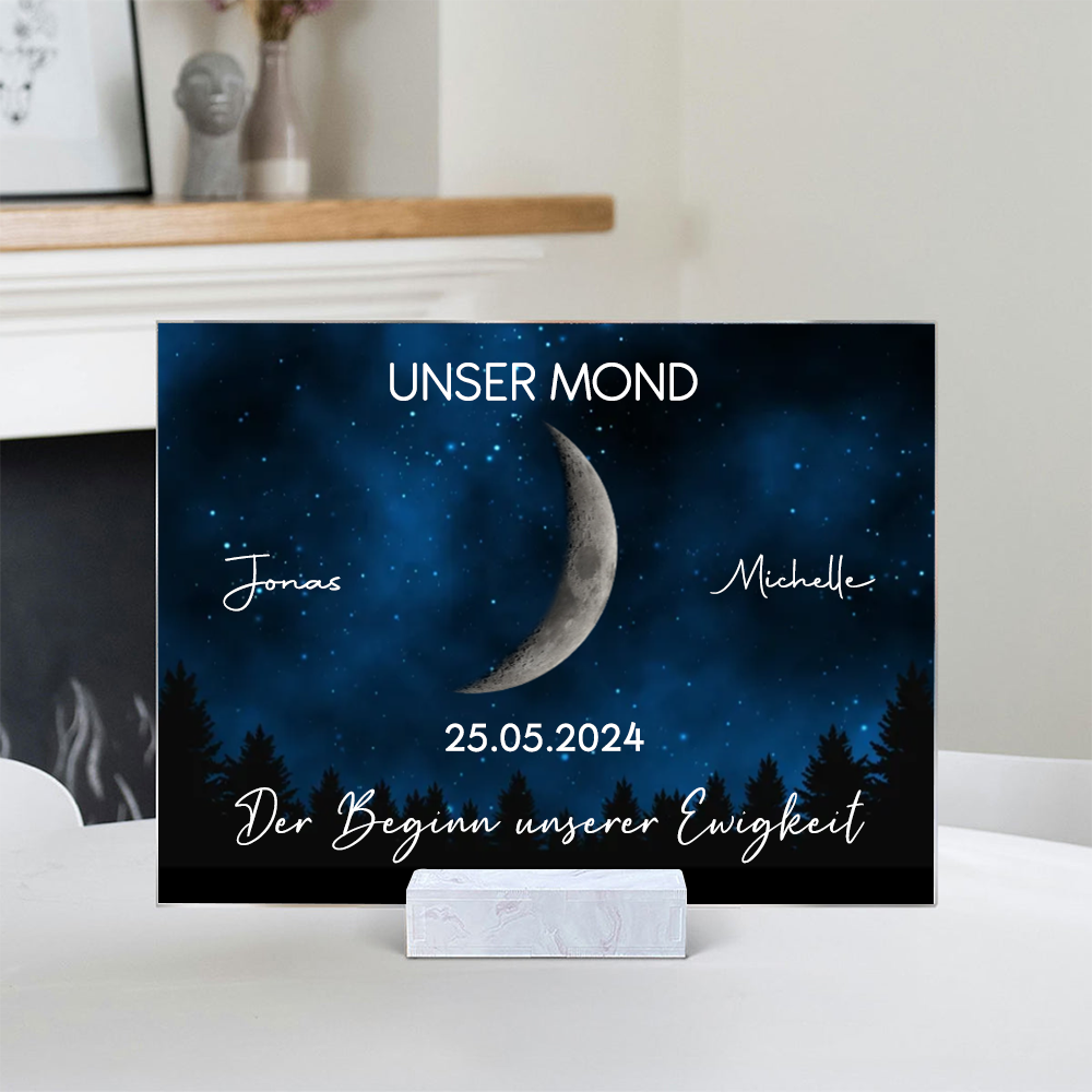 Unser Mond-Personalisierter Acrylblock mit Mondphasen und Text Geschenk für Paar