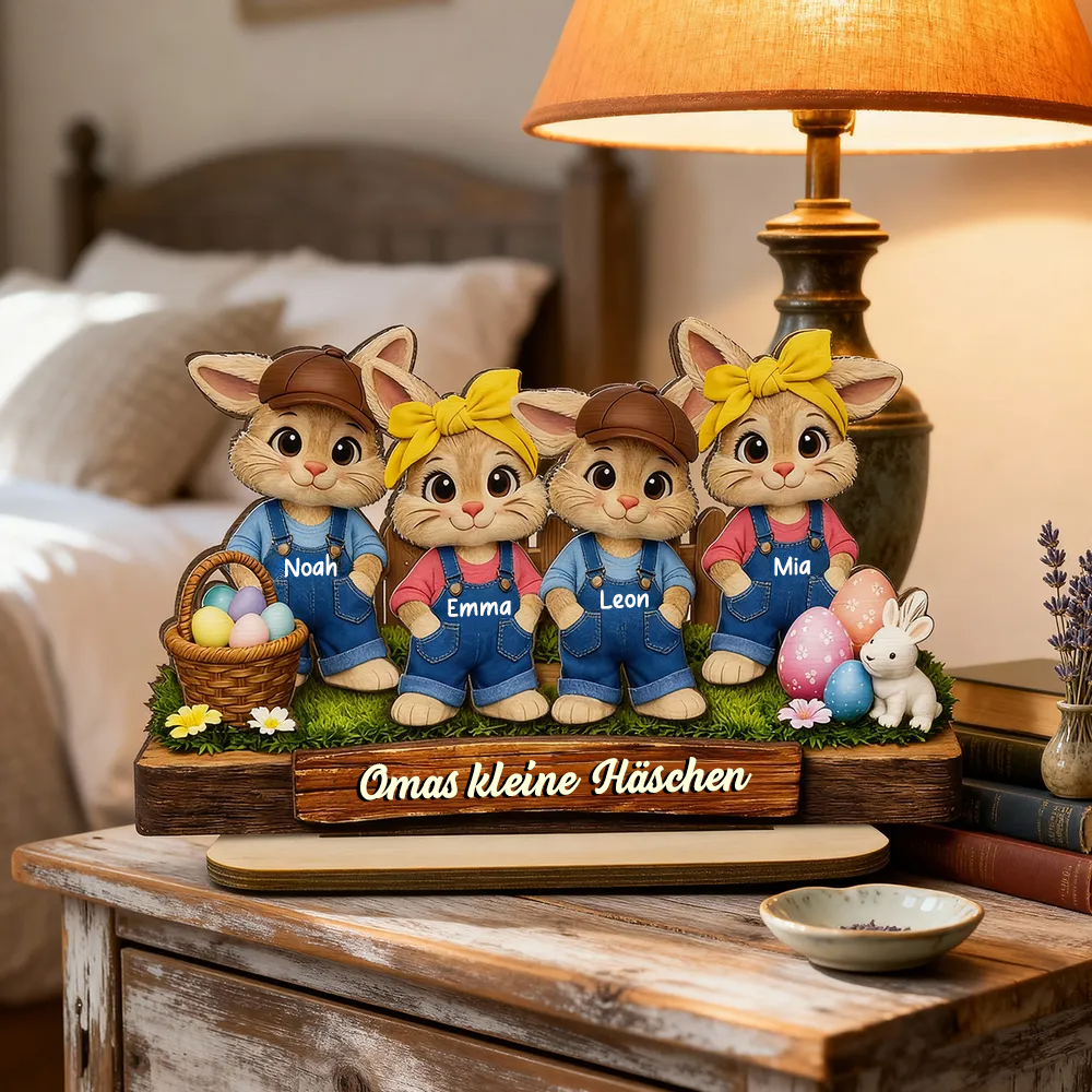 Osterhasen für Oma Personalisierte Holztafel mit Häschen