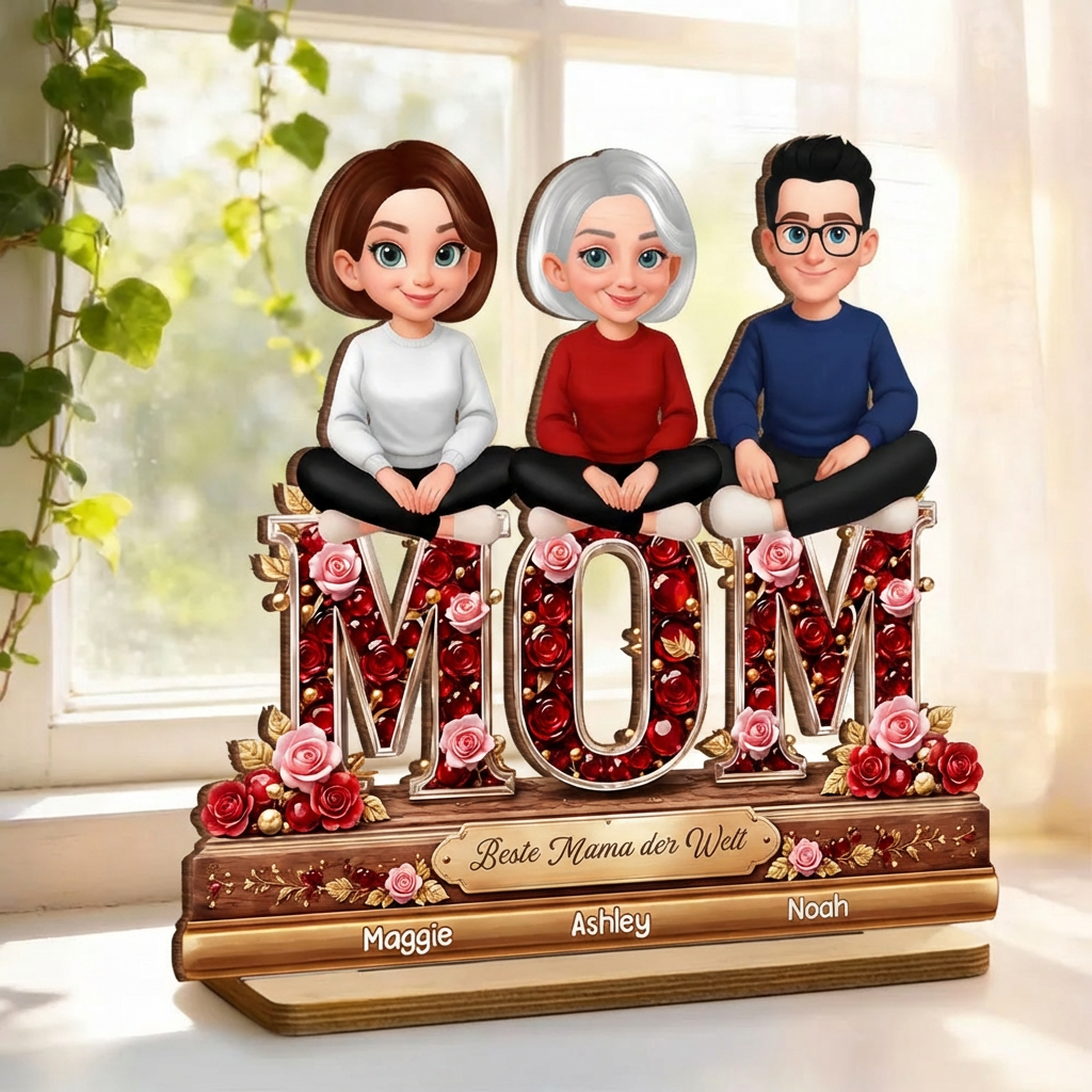 Personalisierter Holzaufsteller mit Mama und Kinder Geschenk für Oma und Mama