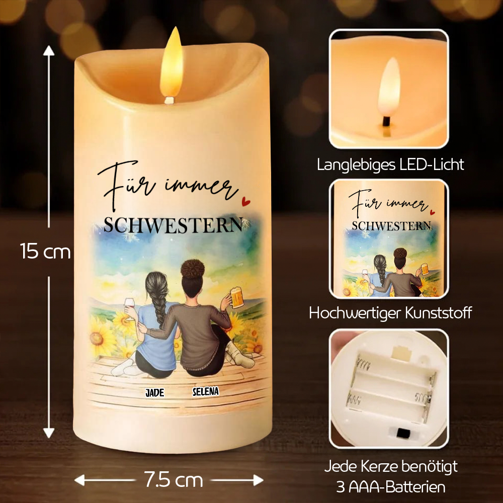 "Für immer Schwestern/Beste Freundinnen/ Geschwister/ Freunde" Personalisierte LED-Kerze