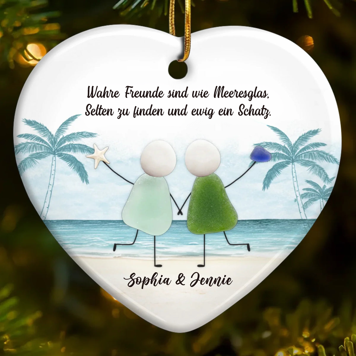 Personalisiertes Keramik-Ornament mit Meerglas Christbaumschmuck für Freunde