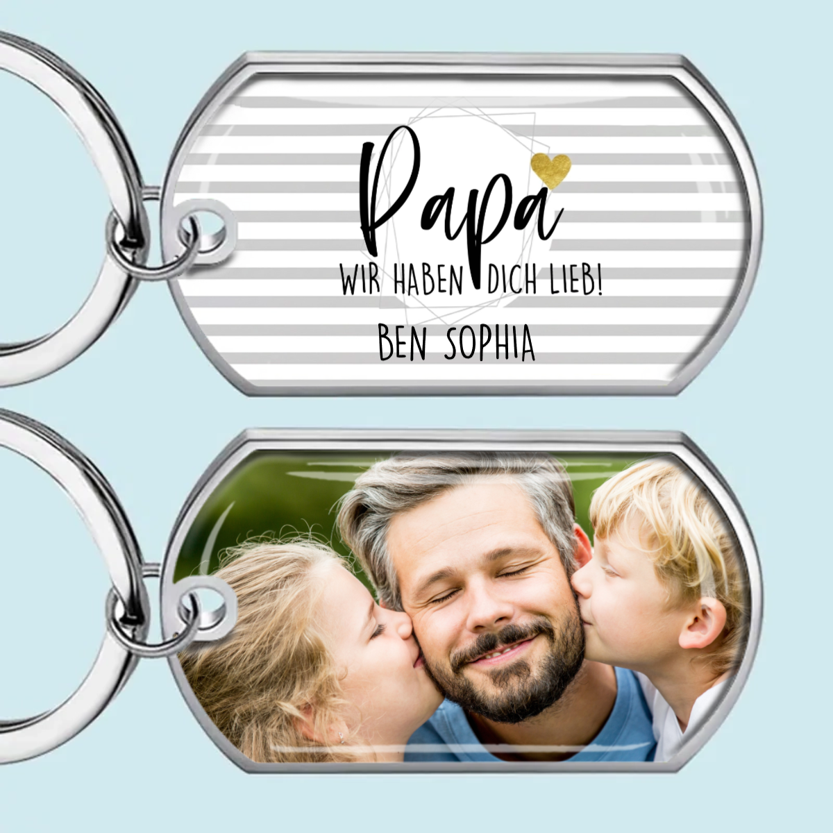 Hab dich liebe... Foto-Edelstahl-Schlüsselanhänger mit Expoxidharz Geschenk für Mama,Papa, Opa und Oma