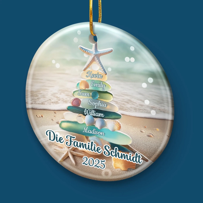 Personalisiertes Keramikornament mit Meerglas Christbaumschmuk mit Namen