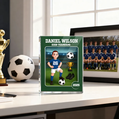 Personalisierter Acrylblock mit Fußballjunge und Fußballmädchen Geschenk für Kind