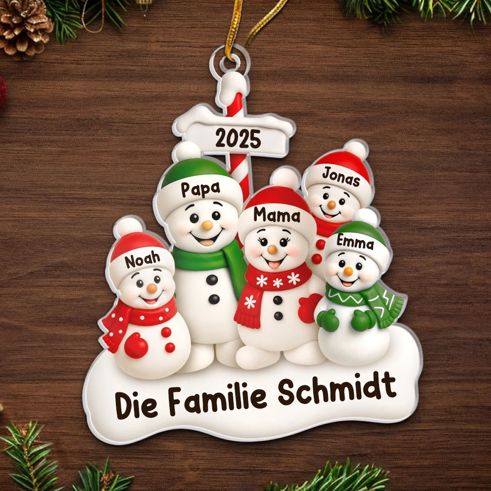 Acrylanhänger mit Schneemannfamilie Personalisierter Christbaumschmuck mit Eltern und 1-4 Kinder