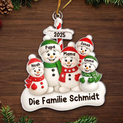 Acrylanhänger mit Schneemannfamilie Personalisierter Christbaumschmuck mit Eltern und 1-4 Kinder