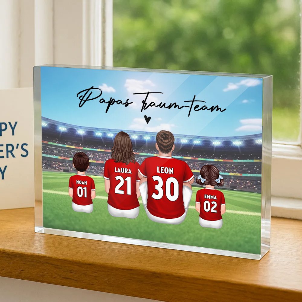 Acrylblock mit Fußballfamilie Geschenk für Papa und Fußballfans