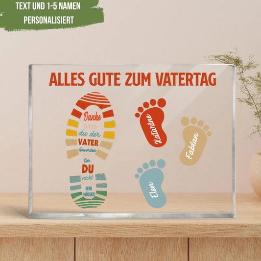 Acrylplakette mit 1-5 Fußabdrücken und Wunschtext personaliseirt