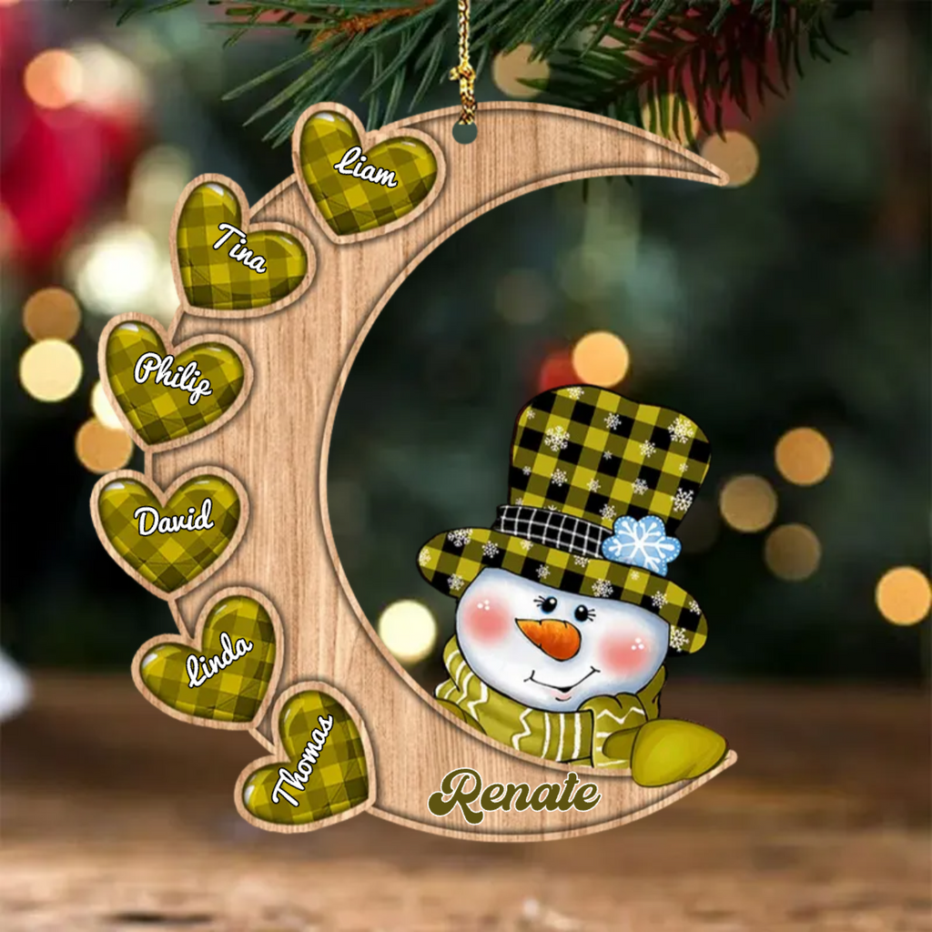 Schneemann Oma Mama auf Mond mit 2-11 Namen Weihnachtsschmuck