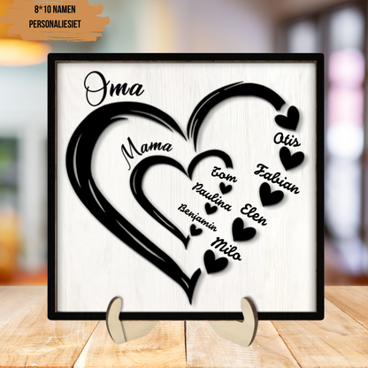 Oma und Mama Herz in Herz Personalisierte 2-Schicht-Holzplakette Muttertagsgeschenk