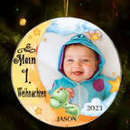 Schlafendes Baby Mondmotiv Weihnachtsschmuck mit Foto, Wunschname, Wunschnummer Acrylschmuck