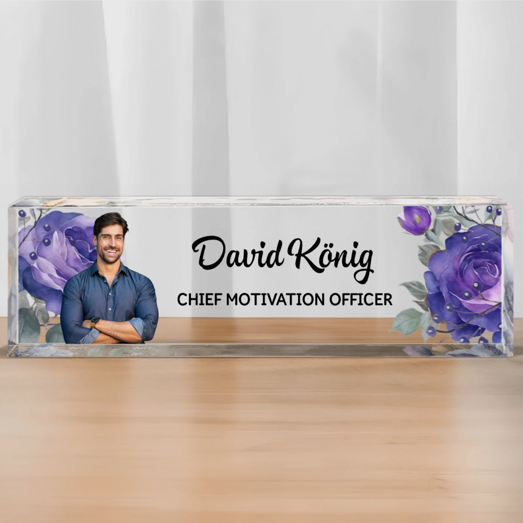 Personalisierter Acrylblock mit Foto, Namensschild für den Schreibtisch Büro-Geschenk für Kolleginnen & Kollegen