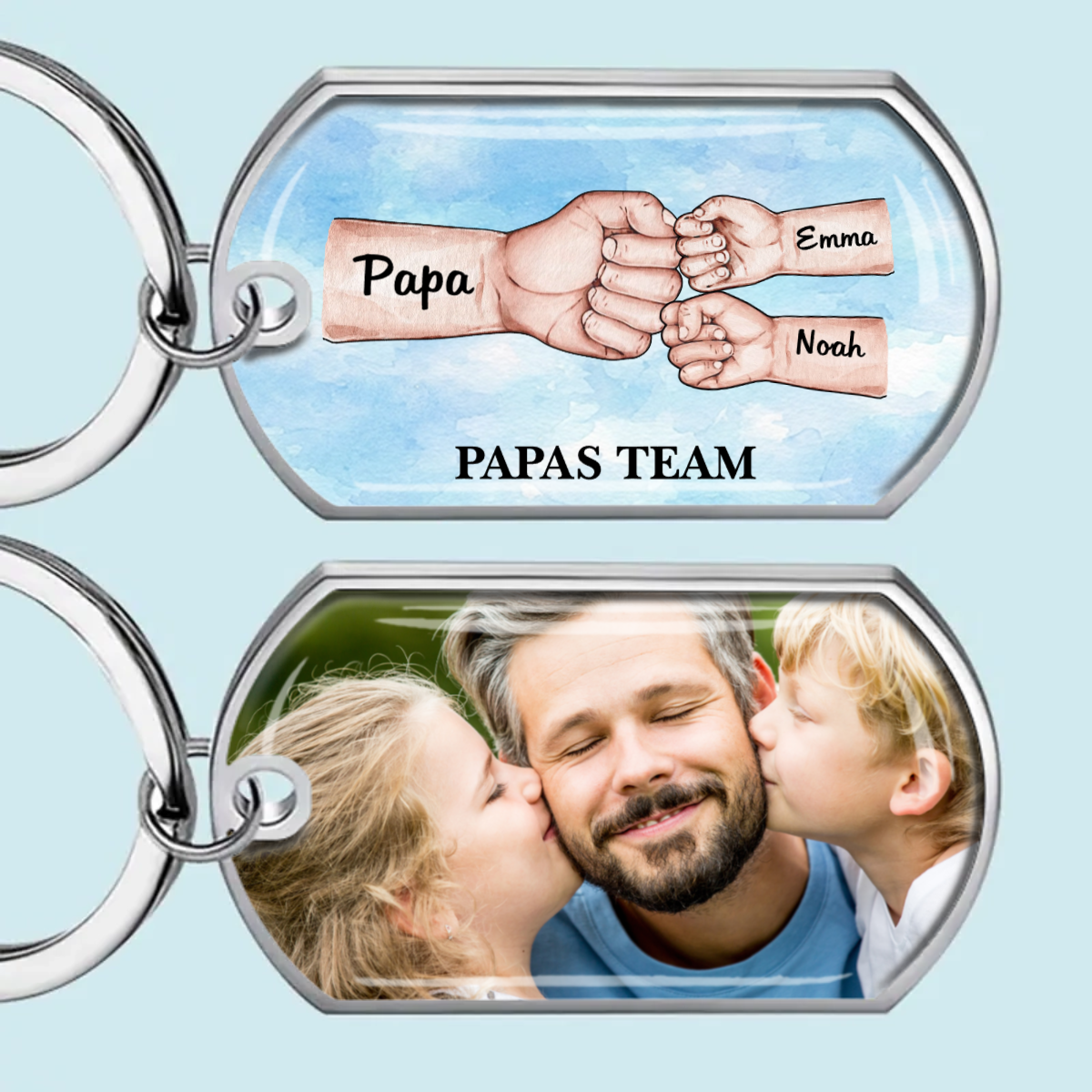 Fausstoß Foto-Edelstahl-Schlüsselanhänger mit Expoxidharz Geschenk für Papa