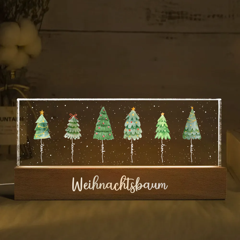 Personalisiertes LED-Nachtlicht mit Tannenbäumen und Namen Weihnachtsgeschenk für Familie