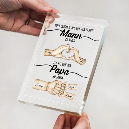 Acrylplakette mit Händen und Fauststoß für Papa Geschenk für Mann zum Vatertag