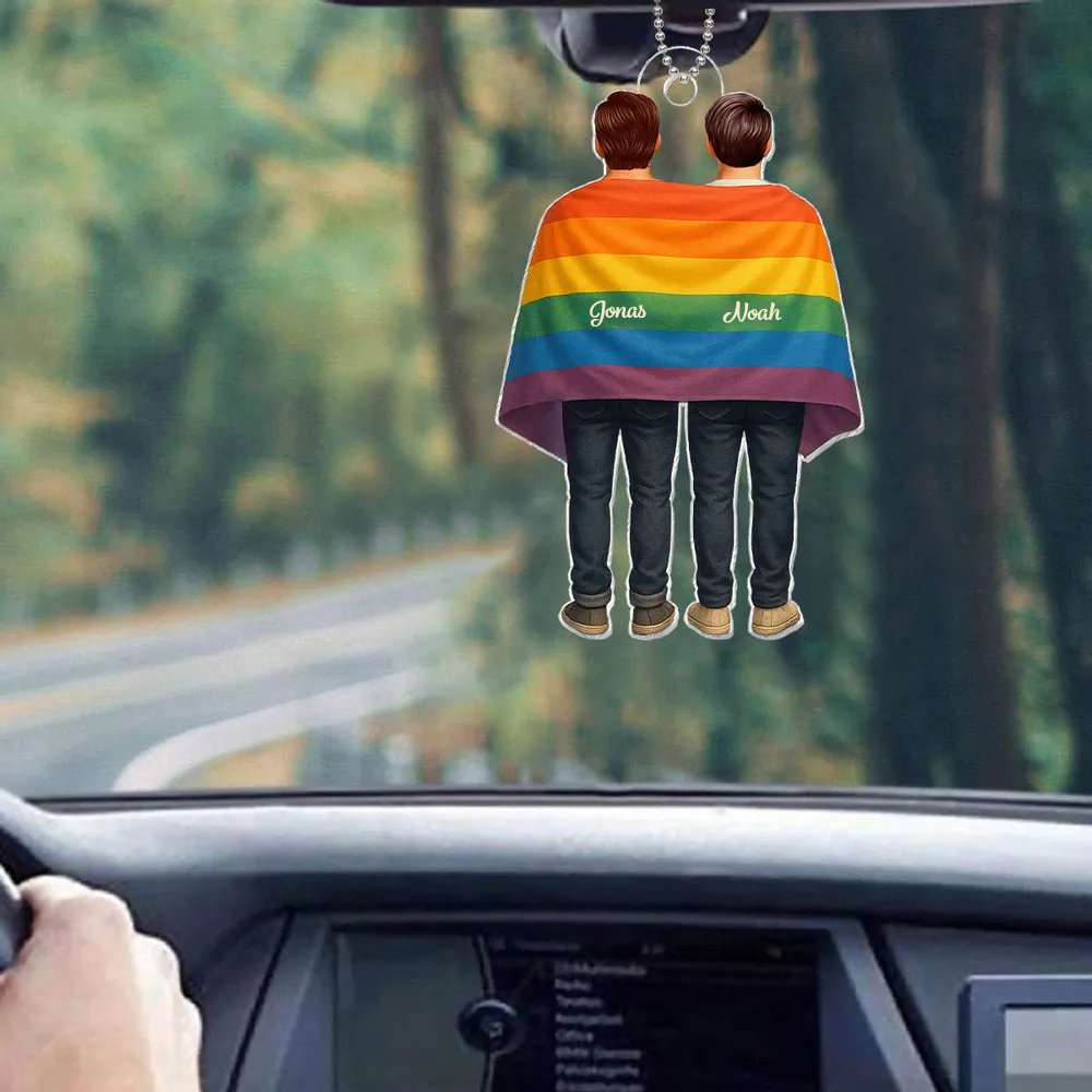 Acrylanhänger mit Regenbogenfahne und Namen Geschenk für LGBT-Paar