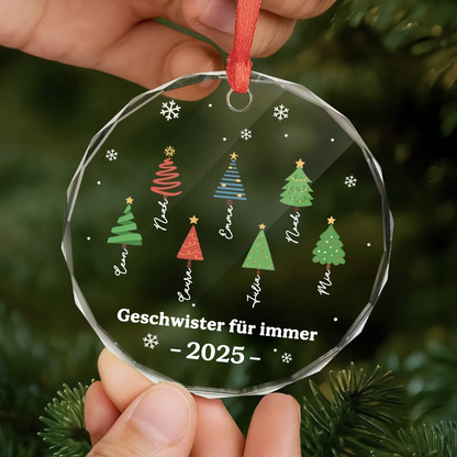 Glasornament mit Bäumen Personalisierter Christbaumschmuck mit Namen und Text für Familie