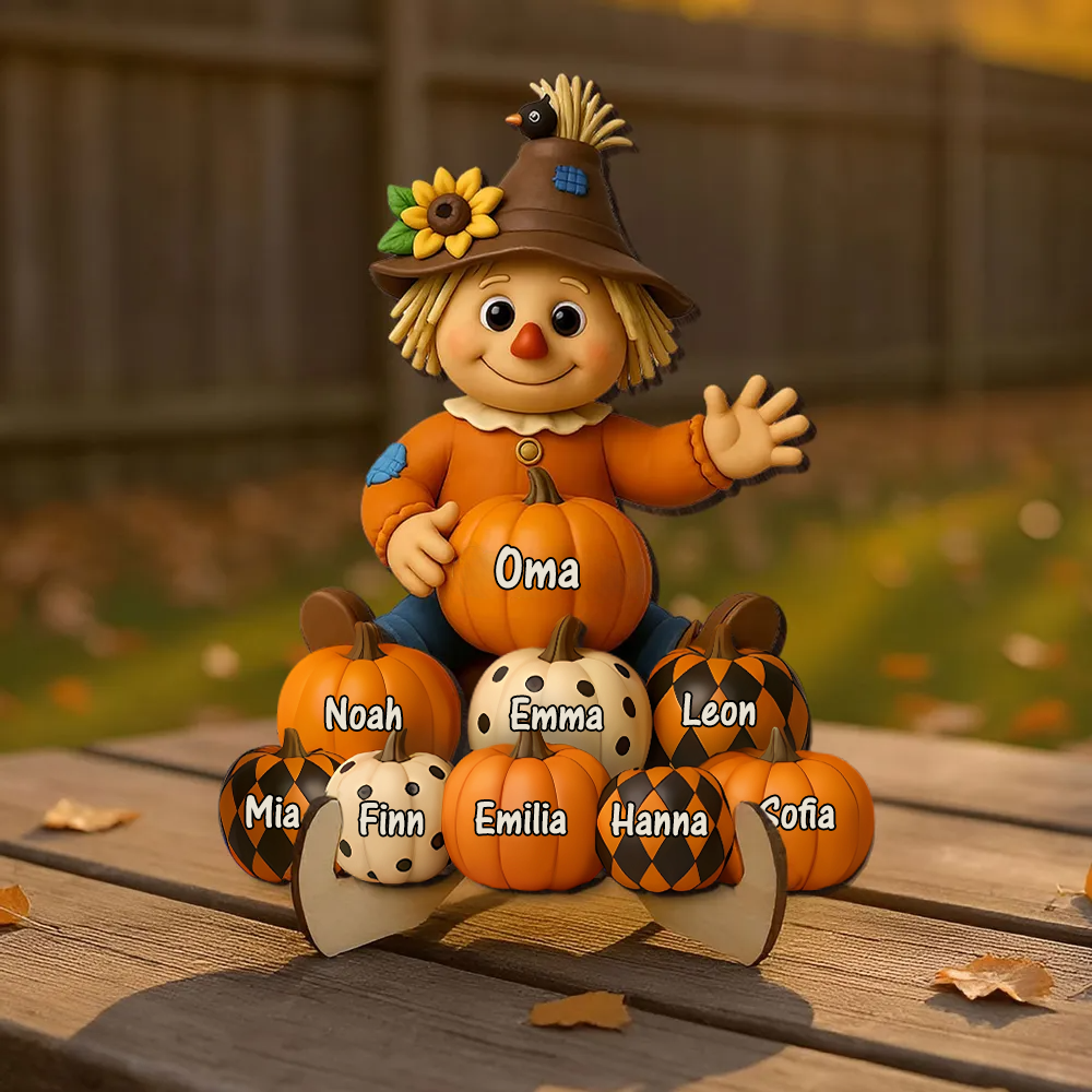 Vogelscheuche und Kürbissen Personalisierte Holztafel mit Namen