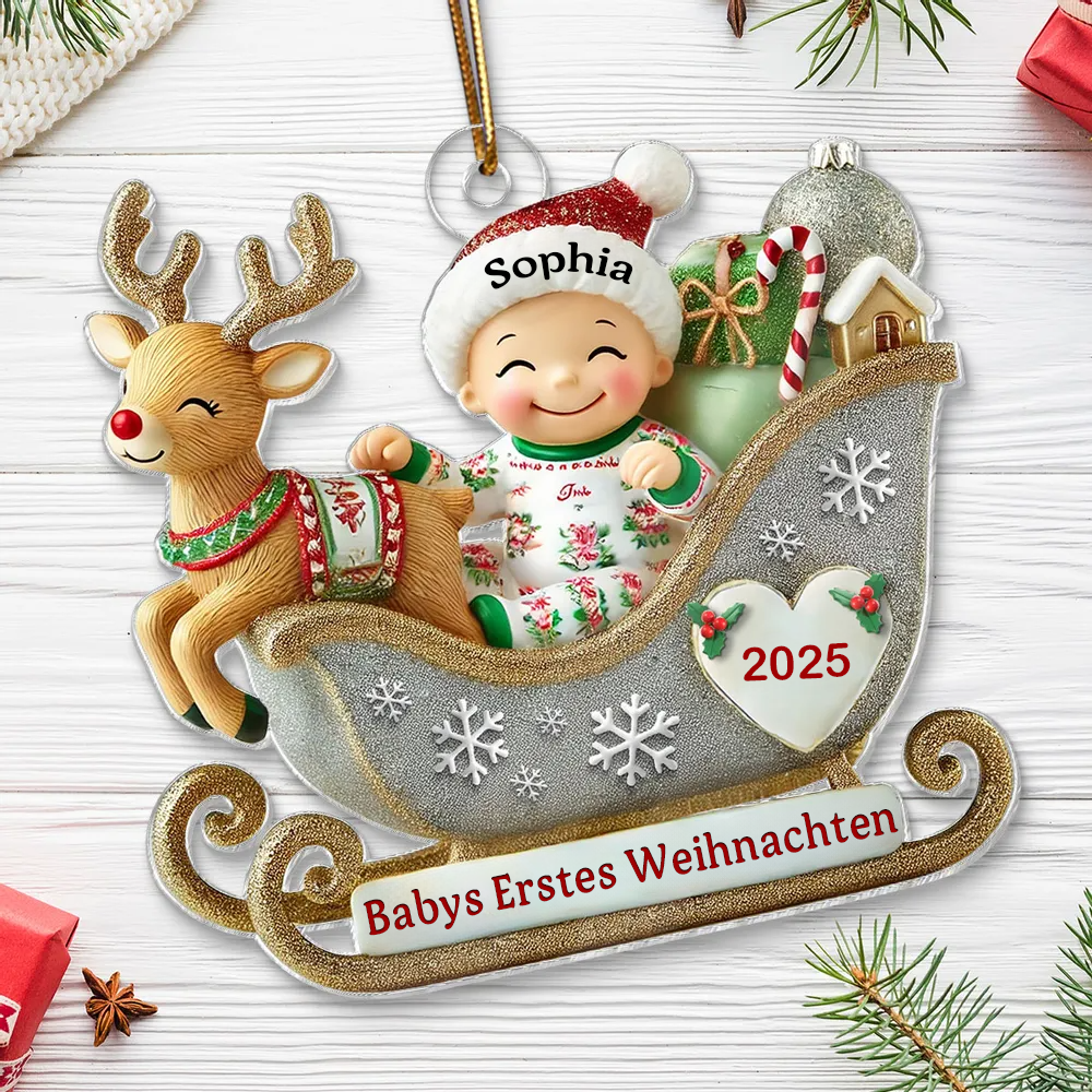 Babys Erstes Weihnachten - Personalisierter Acrylanhänger mit Name Christbaumschmuck für Baby