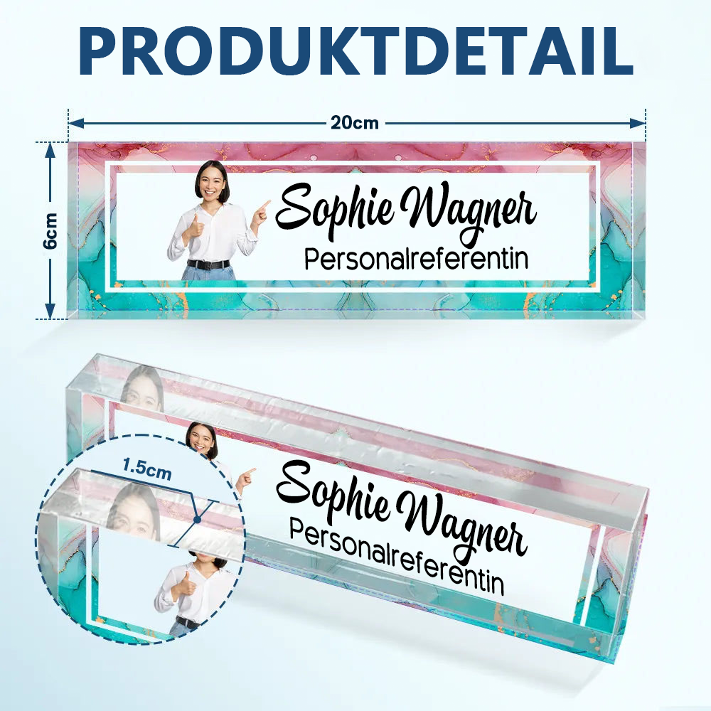 Acrylblock mit Foto, Name und Titel Persönliches Büro-Geschenk für Kolleginnen & Kollegen