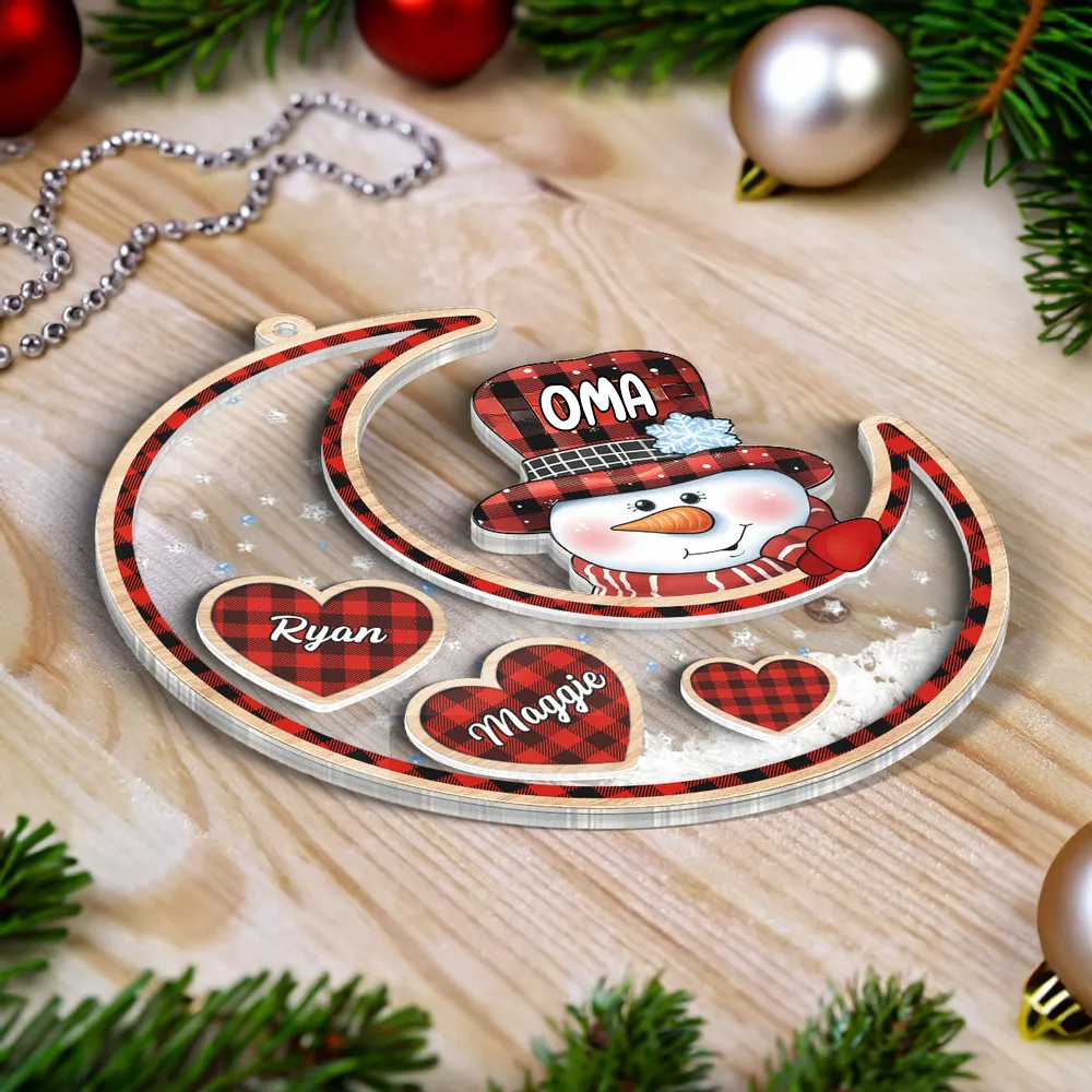 Oma Schneemann auf Mond personalisiert Shaker Ornament, Weihnachtsgeschenk für Oma & Mama