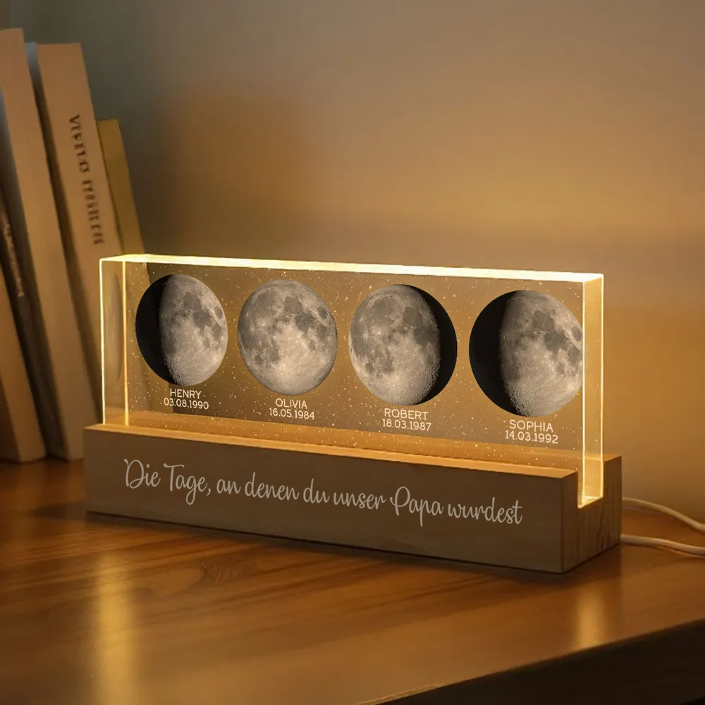 Personalisierte LED-Nachtlicht mit Mondphasen zur Geburtstagen Geschenk für Vater und Mutter