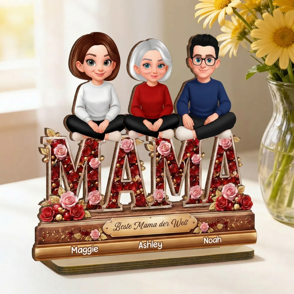 Personalisierter Holzaufsteller mit Mama und Kinder Geschenk für Oma und Mama