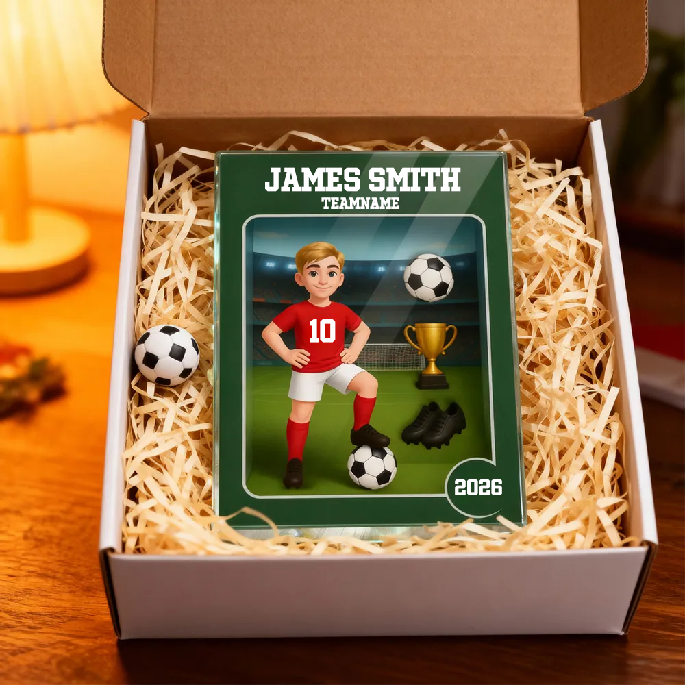 Personalisierter Acrylblock mit Fußballjunge und Fußballmädchen Geschenk für Kind