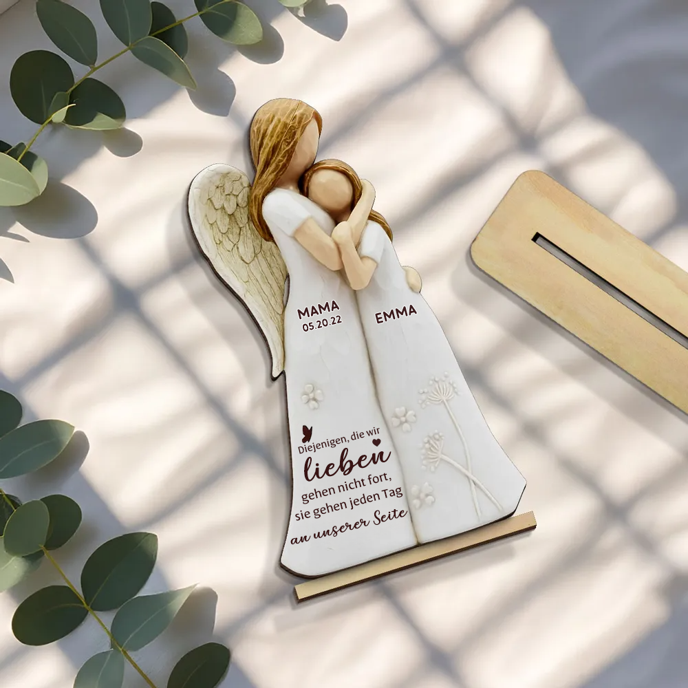 Mädchen mit Engelmama/ Engelpapa - Personalisierter Holzaufsteller mit Namen Trauergeschenk