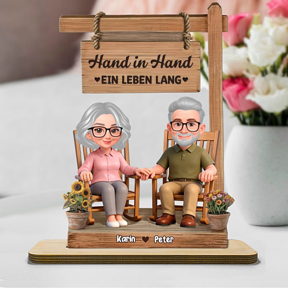 Hand-in-Hand Personalisierter Holzaufsteller mit Paar Geschenk zum Jahrestag