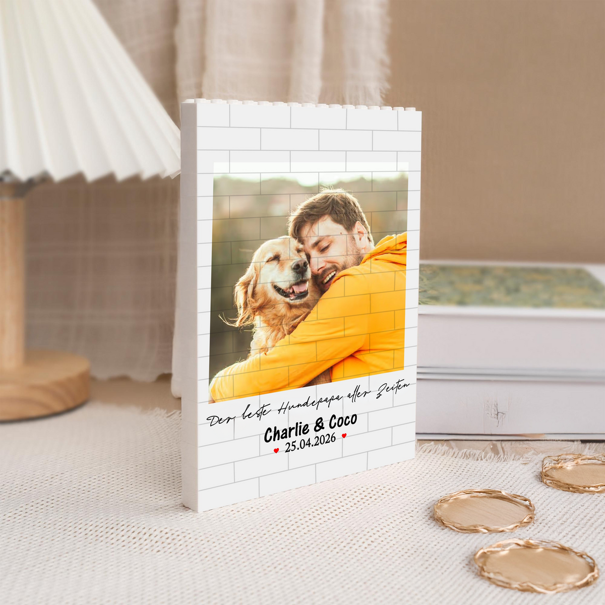 Fotopuzzle aus Klemmbausteinen mit Foto und Text