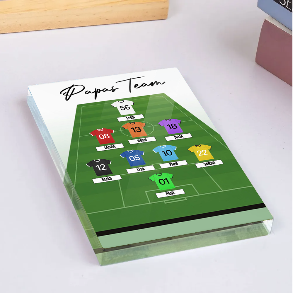 Personalisierter Acrylblock mit Fußballtrikots Geschenk für Papa und Fußballfans