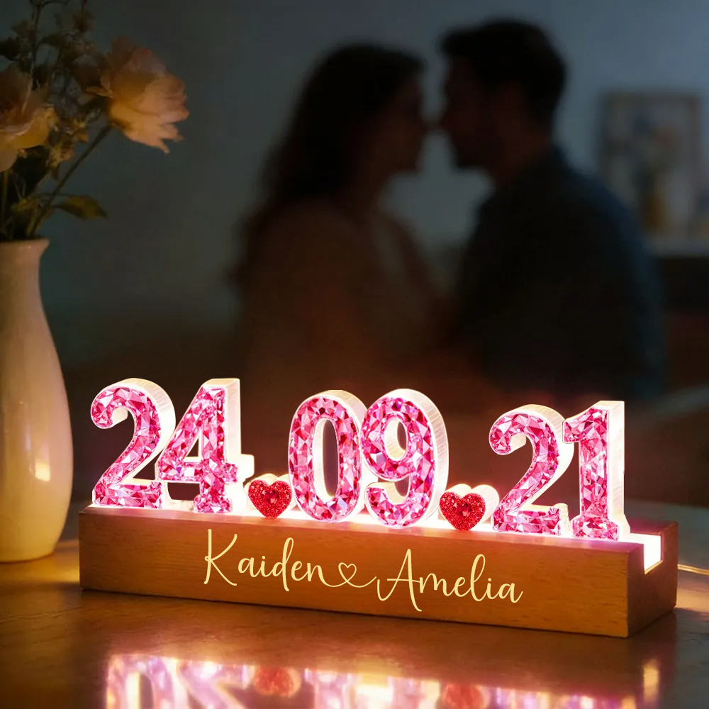 Jahrestag-Personalisierte LED-Nachtlicht mit Kristalleffekt Geschenk für Paar