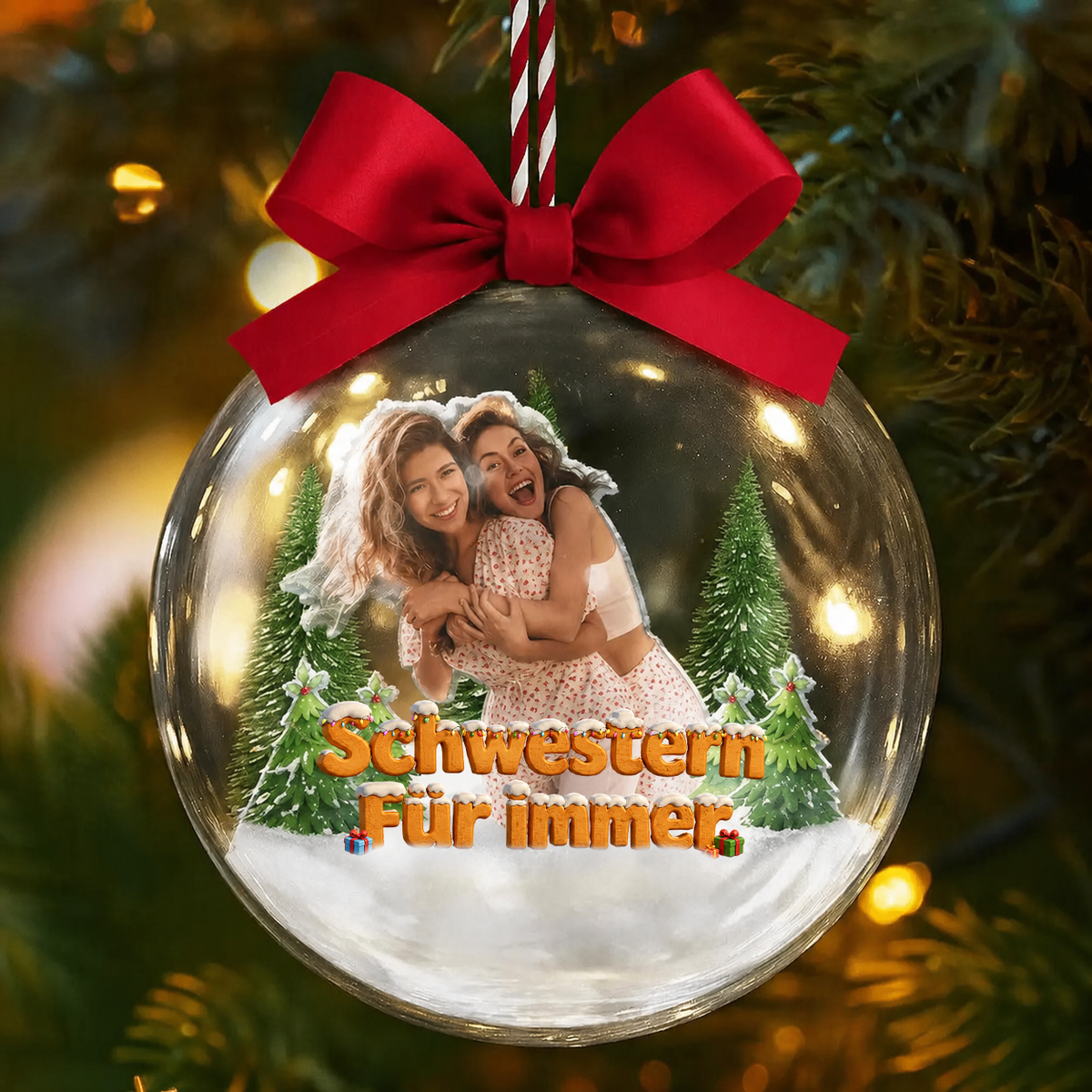 Personalisierte 3D-Weihnachtskugel mit Foto & Spruch