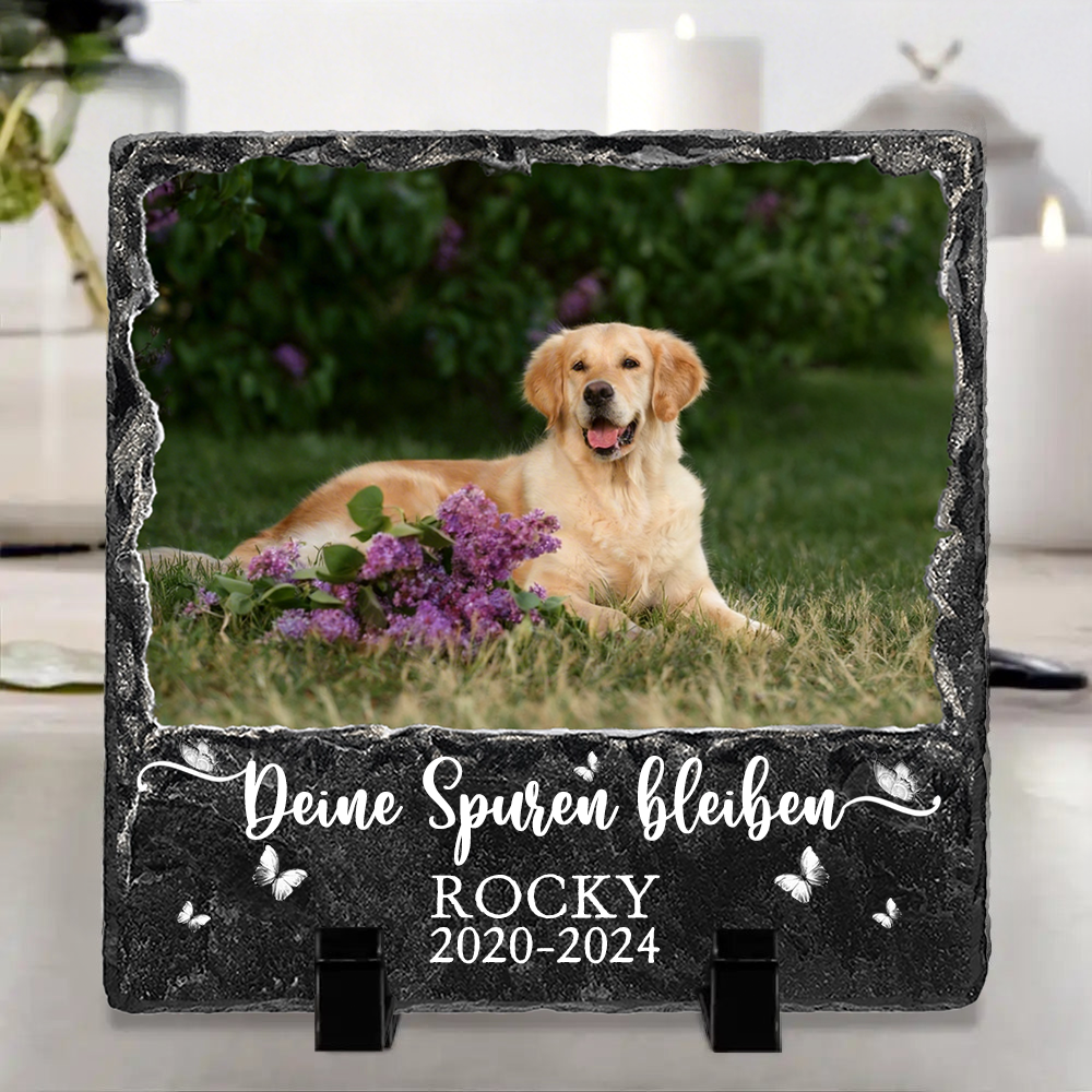 Personalisierte Schieferplatte mit Foto und Spruch Trauergeschenk