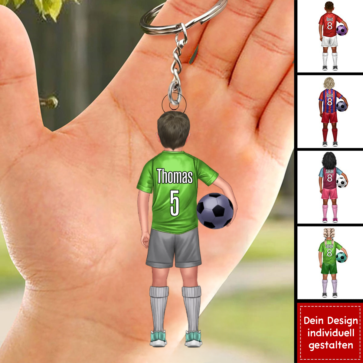 Fußballkind-Personalisierter Schlüsselanhänger für Sohn und Tochter
